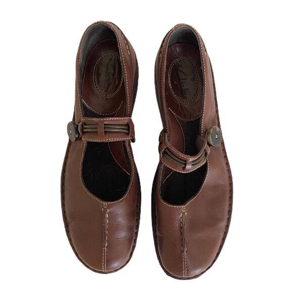 Clarks Brown Leather Split Toe Mary Jane Buckle Strap Boho Shoes Sz 8.5 M - Picture 6 of 8